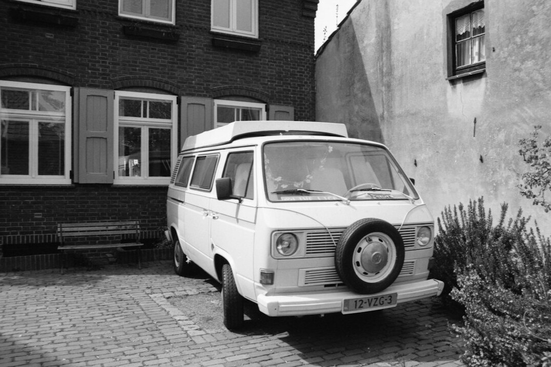 Outside broadcast van parked with satellite dish extended